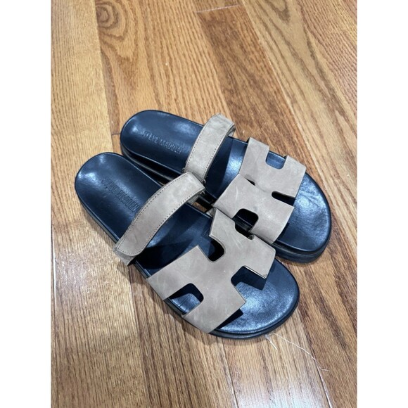 Steve Madden Mayven Tan Black Brown Nubuck Leather Sandals Womens Size 10 - Picture 6 of 8